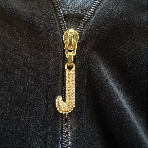 Juicy Couture Womens Velour Full Zip Hoodie Pitch Black size XL Pendent Zipper - Picture 2 of 12